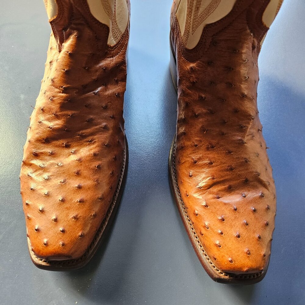 Tecova Men's Light Brown and White Ostrich Boots - Picture 2 of 3